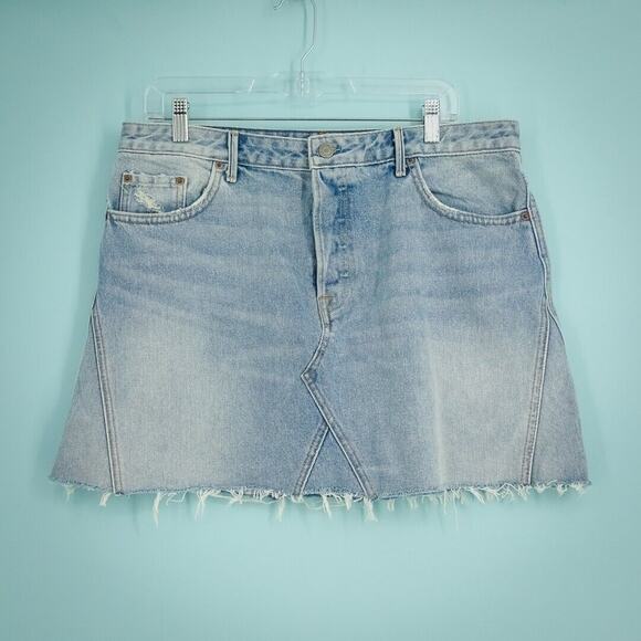 Grlfrnd Size 32 Eva Car Wash A Line Gusset Button Fly Raw Denim Jean Mini Skirt - Picture 1 of 10